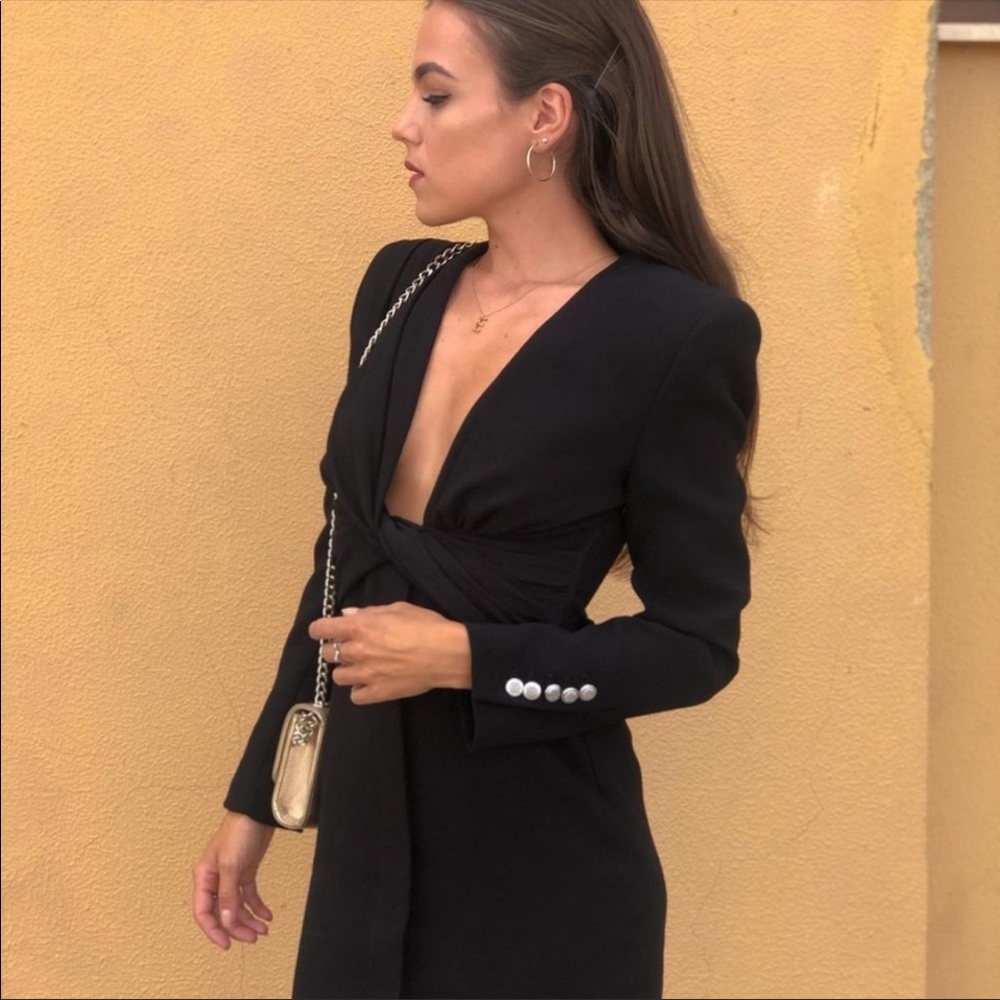 𝗡𝗪𝗧 𝗭𝗮𝗿𝗮 • Draped Jacket Dress Ruched Front V-Neck Long Sleeve XS - Picture 8 of 12